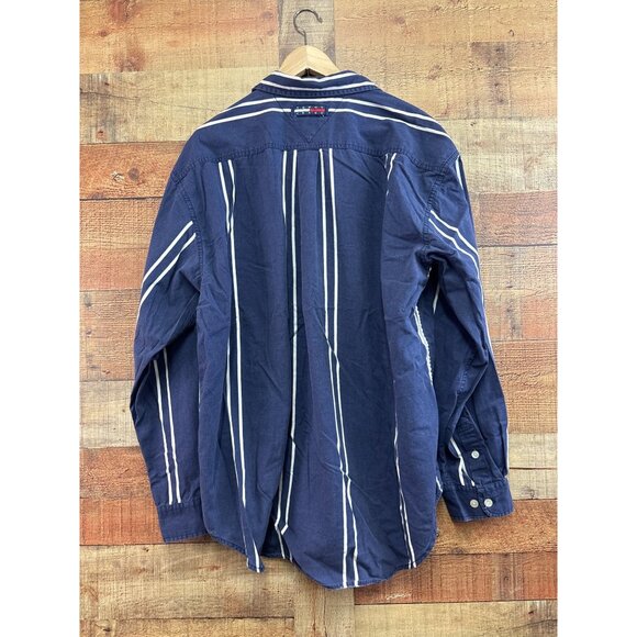 Tommy Jeans Mens XL Striped Long-Sleeve Button-Up Shirt Navy Blue & White 100% C - Picture 7 of 9